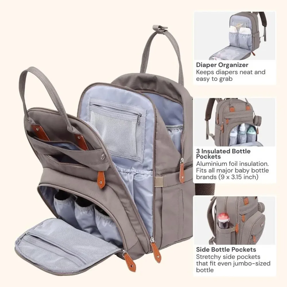 NWT! BabbleRoo Diaper Bag Khaki Backpack Multi Function Travel Tote